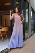 Long pleated satin dress