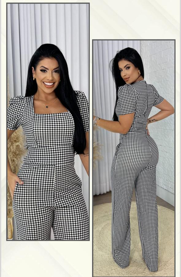 Short Sleeve Checkered Jumpsuit – Montaria