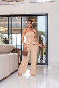 Tailored Two-Piece Set – Strapless Top & Long Pants ✨