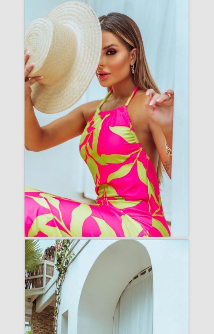 Printed Halter Neck Maxi Dress in Knit Crepe