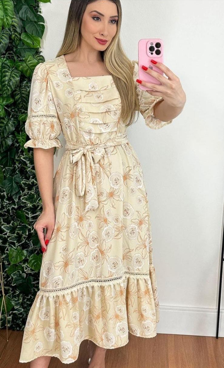 Midi Dress with Short Sleeves in Silk Crepe