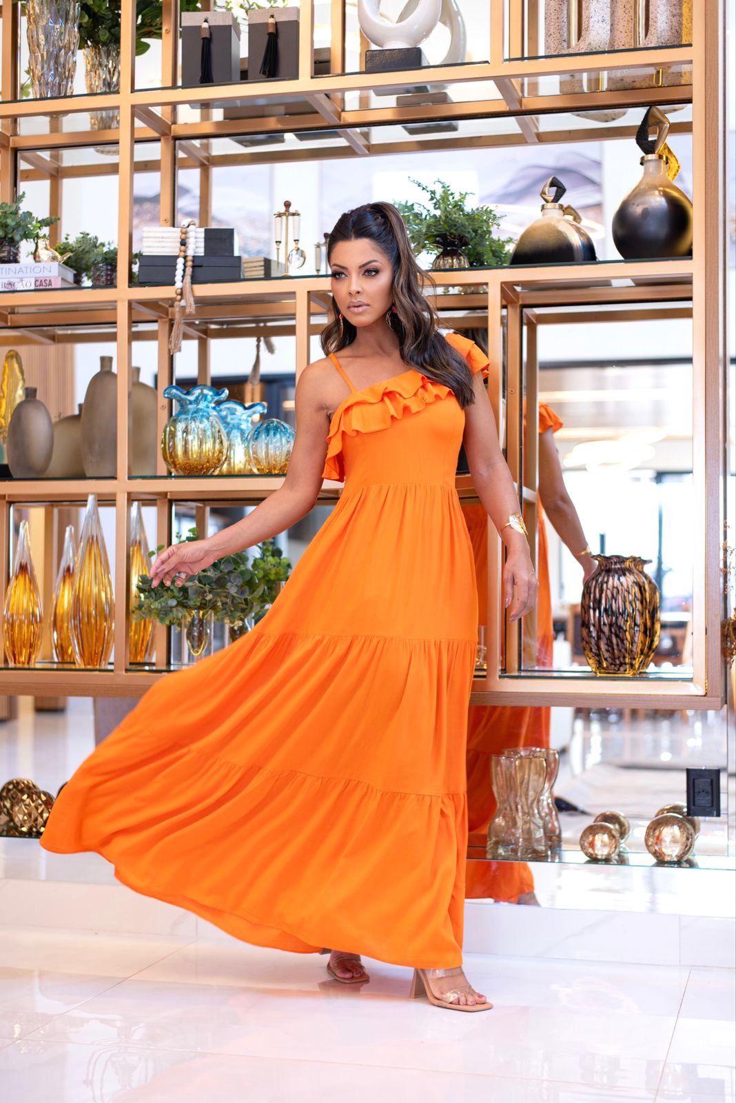 Elegant long dress made from lightweight linen-viscose fabric