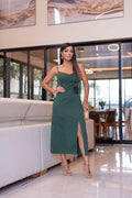 Tailored Midi Dress with Straps and Floral Detail