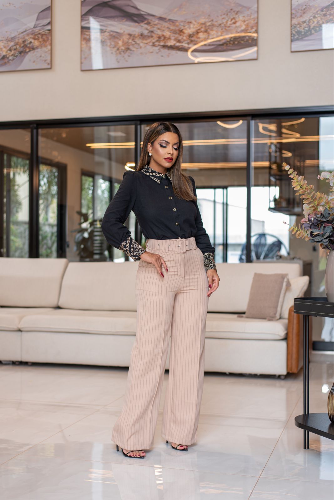 Elegant pinstripe long pants