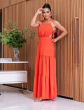Elegant long dress with thin straps and stylish waist cutouts
